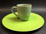 Green Stoneware Cup And Plate