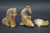 3 Hand Carved Quartz Animal Figurines