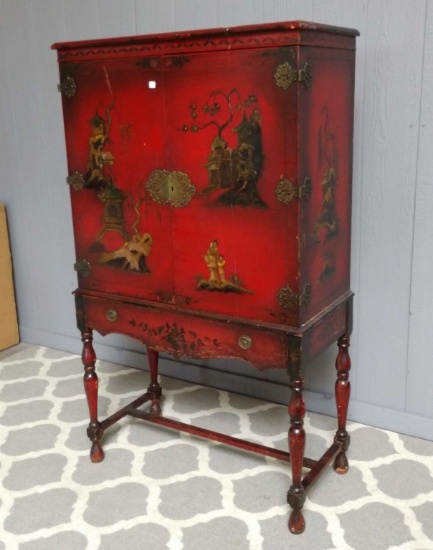 Hand Painted Asian Armoire / Hutch