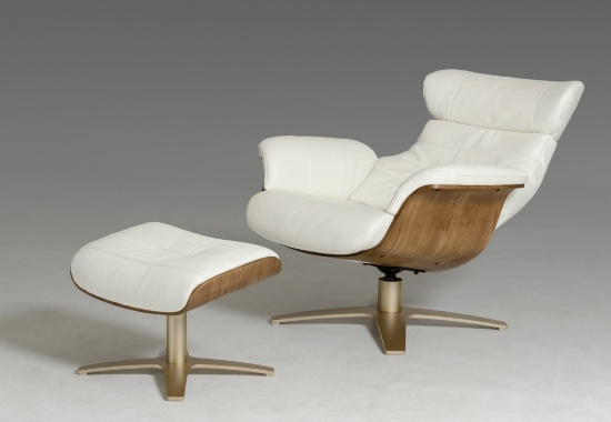 Divani Casa White Leather Chair And Ottoman