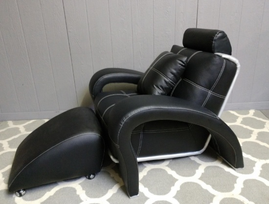 NEW Modern Black Leather Chair And Ottoman