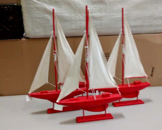 4 Wooden Sailboat Statues
