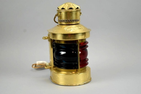 Vintage Tweekleur Brass Ship Lantern Converted Lamp