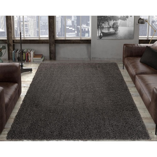 Contemporary Solid Dark Grey Shag Area Rug