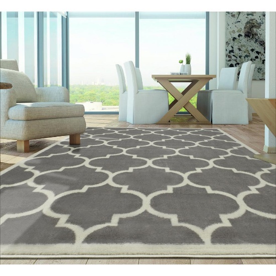 Contemporary Moroccan Trellis Gray 8 ft. x 10 ft. Area Rug