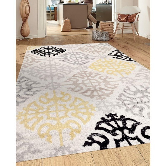 Contemporary Geometric Design 5ft x 7ft Cream Indoor Area Rug