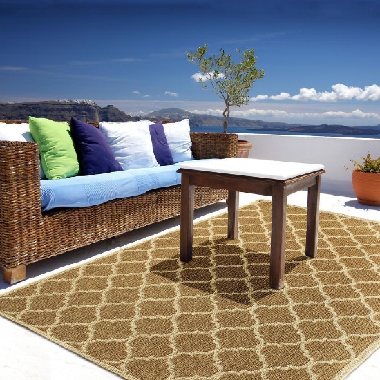 Hampton Bay Trellis Brown Natural Flat Woven Weave 5 ft. x 7 ft. Indoor/Outdoor Area Rug