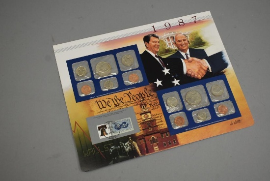 1987 Uncirculated Postal Commemorative Society Coin And Stamp Set