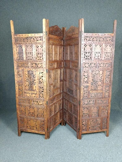 4 Panel Hand Carved Room Divider Screen