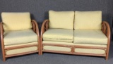 Vintage Rattan Love Seat And Chair