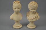 2 Alexander Backer Co Bust Statues of Victorian Boy And Girl