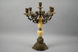 Antique Brass And Marble Candelabra