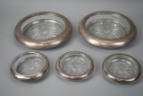 5 Sterling Silver And Crystal Ash Trays