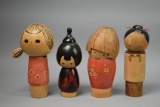 4 Vintage Kokeshi Dolls
