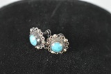 2 Pair Of .925 Sterling Silver And Turquoise Ear Rings