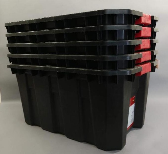 5 Husky 25 Gallon Latch And Stack Storage Totes