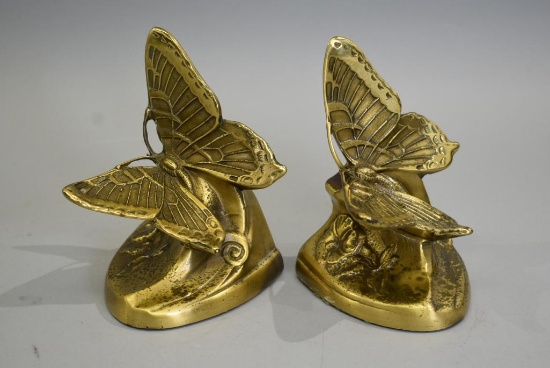 2 Solid Brass Butterfly Bookends