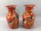 2 Hand Painted Raymond Waites Flower Vases