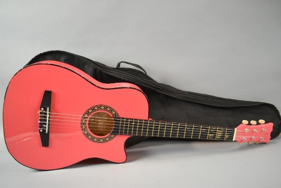 Rivertone Pink Acoustic Guitar With Carrying Case