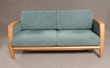 Mid Century Danish Modern Suede And Teak Studio Sofa