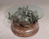 Elephant Sculpture Base Glass Top Coffee Table