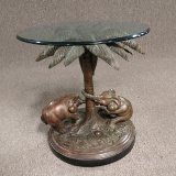 Elephant Sculpture Base Glass Top Side Table