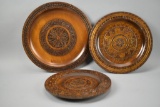 3 Carved Wooden Plates