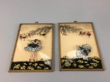 2 Antique Glass Bow Front Silhouette Paintings