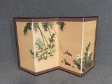 Vintage Hand Painted Four Panel Silk Screen