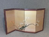 Vintage Hand Painted Four Panel Silk Screen