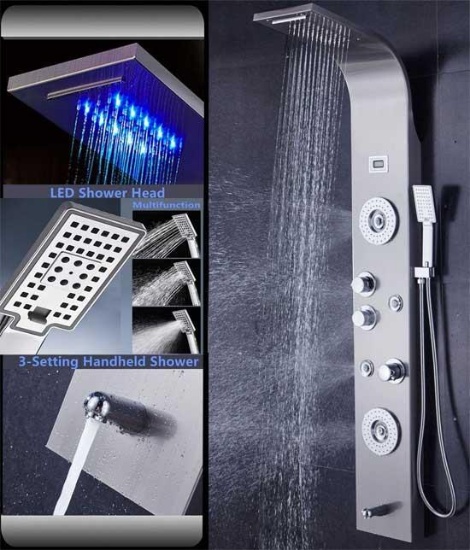 Ello & Allo Brushed NIckel LED Shower Panel With Body Jets