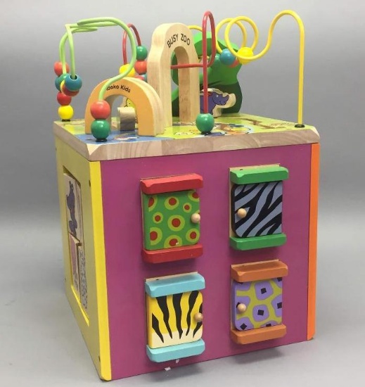 5 in 1 Wooden Bead Maze Activity Cube Multifunction Center Kids Educational Toy