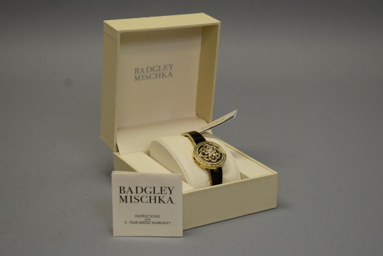 Badgley Mischka Women's Gold tone Swarovski Crystal Flower Cover Watch