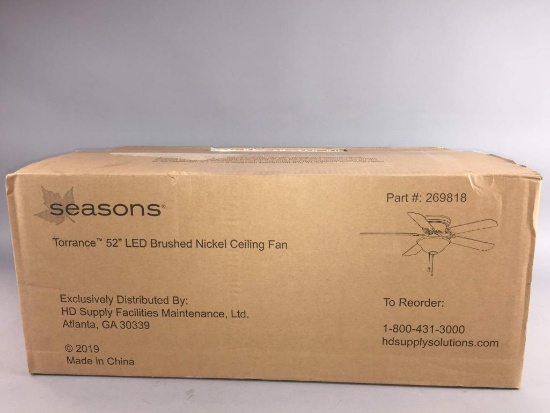 NEW Seasons Torrance 52in LED Brushed Nickel Ceiling Fan