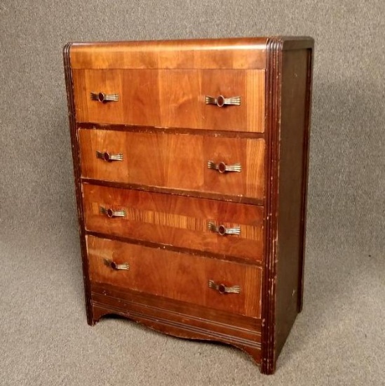 Art Deco Waterfall Front 4 Drawer High Boy Chest
