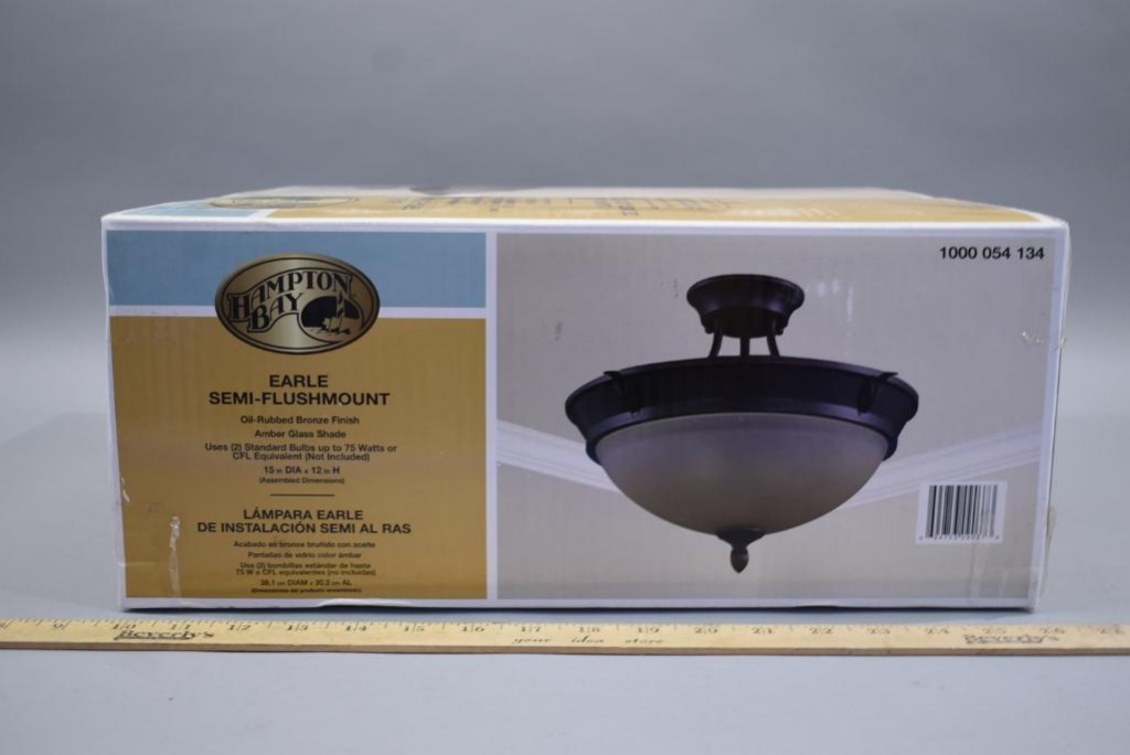15 in 2-Light Oil-Rubbed Bronze Semi-Flush Mount with Tea Stained Glass Shade 