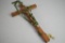 Vintage Wood And Brass Crucifix With Rosary Beads