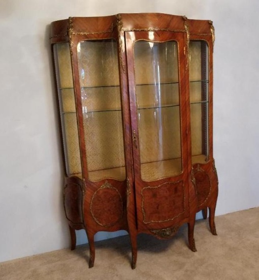 Ornate French Provincial Burl Walnut China Cabinet Display Cabinet