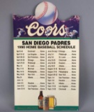 Coors Beer San Diego Padres 1990 Home Baseball Schedule Metal Sign