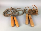 2 Vintage Wood Handle Leather Jump Ropes