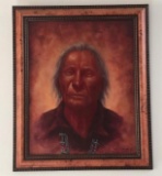 Vintage Framed Original Navajo Oil Painting On Canvas