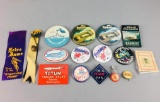 16 Vintage Pin Back Buttons And Ribbons