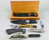 8 Pocket Knives With Wood Box