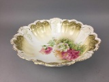 Antique R.S. Prussia Hand-Painted Floral Gilt Porcelain Bowl