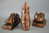 Bronze Baby Shoes Book Ends And Bottle