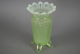 Vintage Iridescent Green Glass Bud Vase