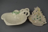 2 Vintage Belleek Irish Porcelain Shamrock Dishes