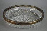 Vintage Silver Plate Rimmed Pressed Glass Serving Bowl