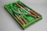 Vintage 4 Piece Anton Wingen Stag Horn Carving Knife Set in Box