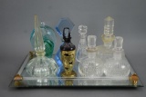 8 Vintage Perfume Bottles With Vintage Mirror Vanity Tray